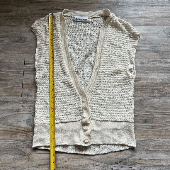 Vintage Knit Vest Medium Button Cream Crochet Layering Fall Nordic 90s 80s - Picture 7 of 8